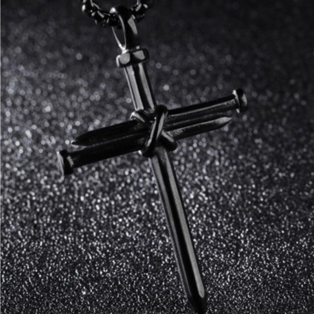 Mens Stainless Steel Nail and Rope Cross Pendant